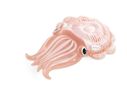 Cuttlefish float pool toy, light pink inflatable with textured body and striped tentacles