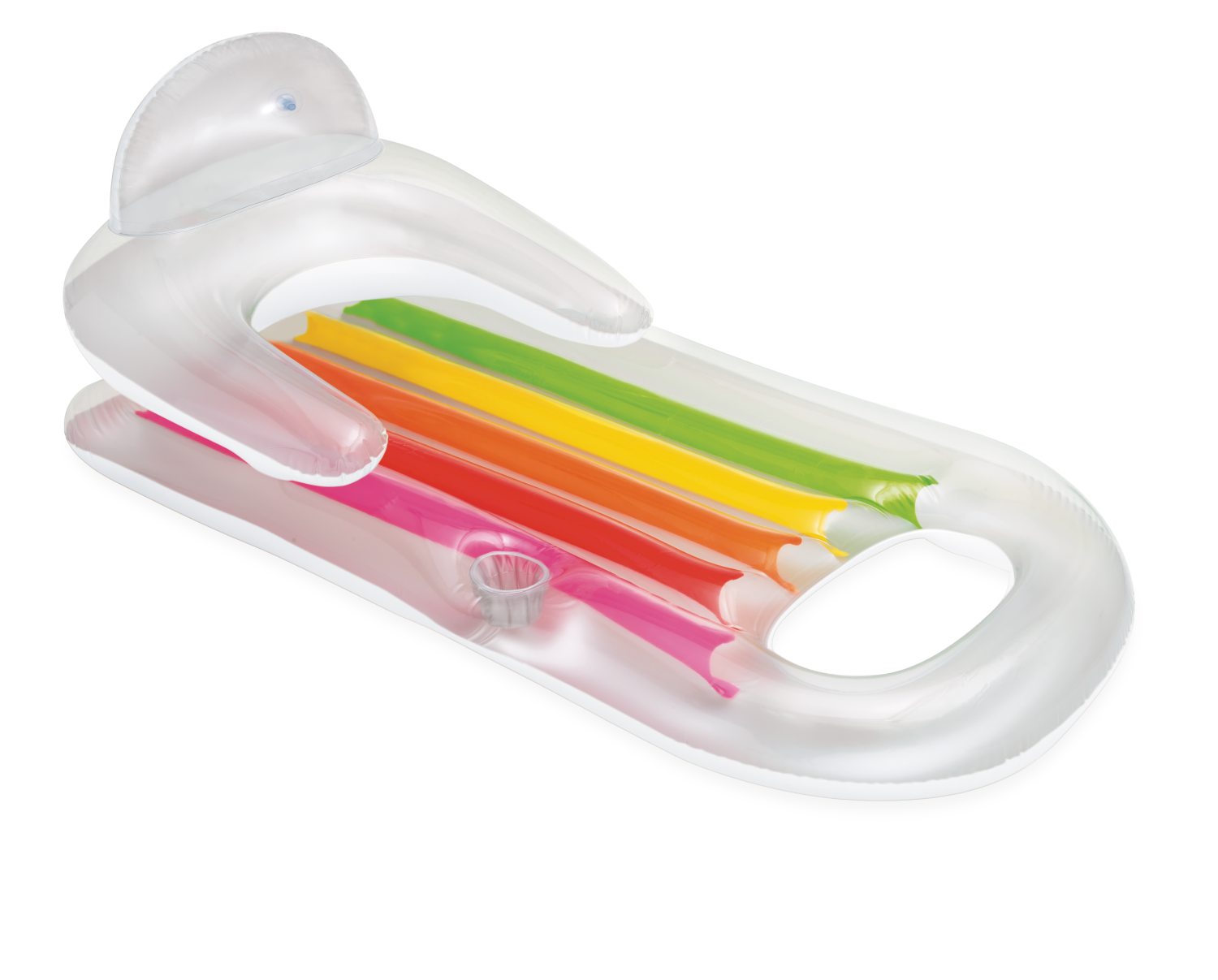 Inflatable pool lounge with headrest, cup holder, and multicolor slide channels (white)