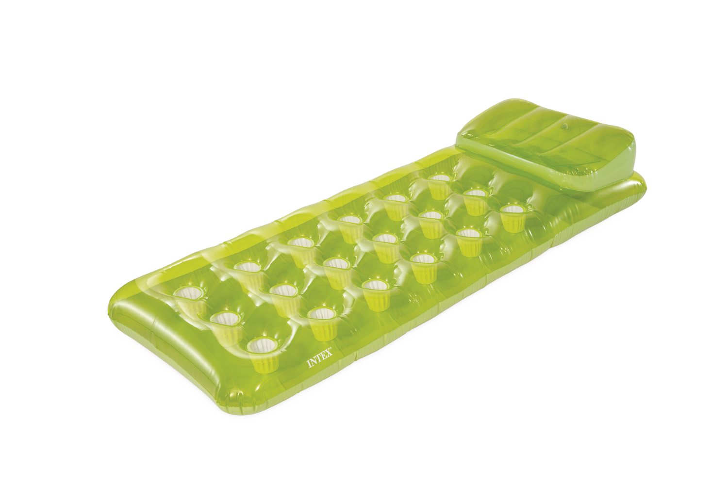 Green 18-pocket inflatable fashion mat with cup-style pockets