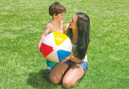 Glossy panel ball held by two children; white, yellow, red, and blue panels