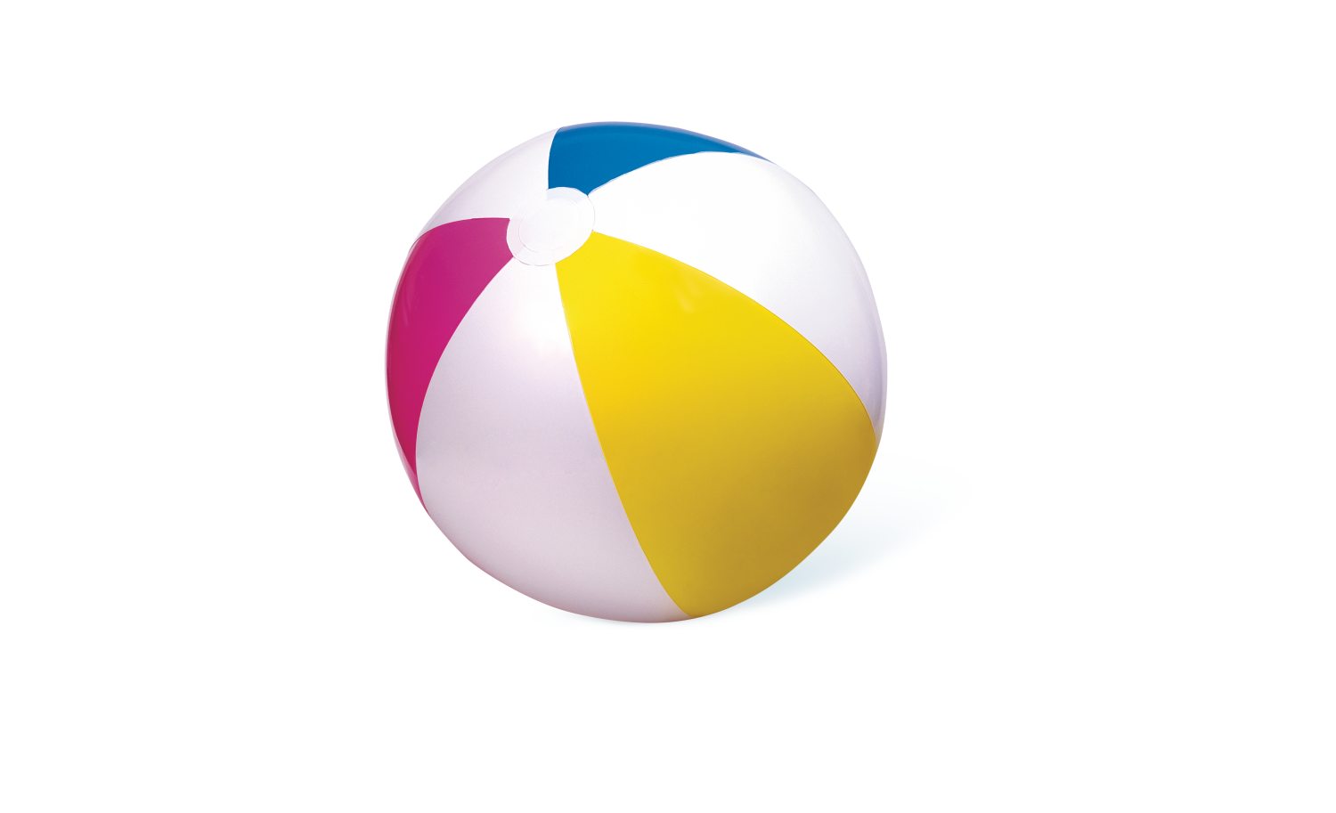 Glossy panel ball with white base, yellow, blue, and magenta curved panels