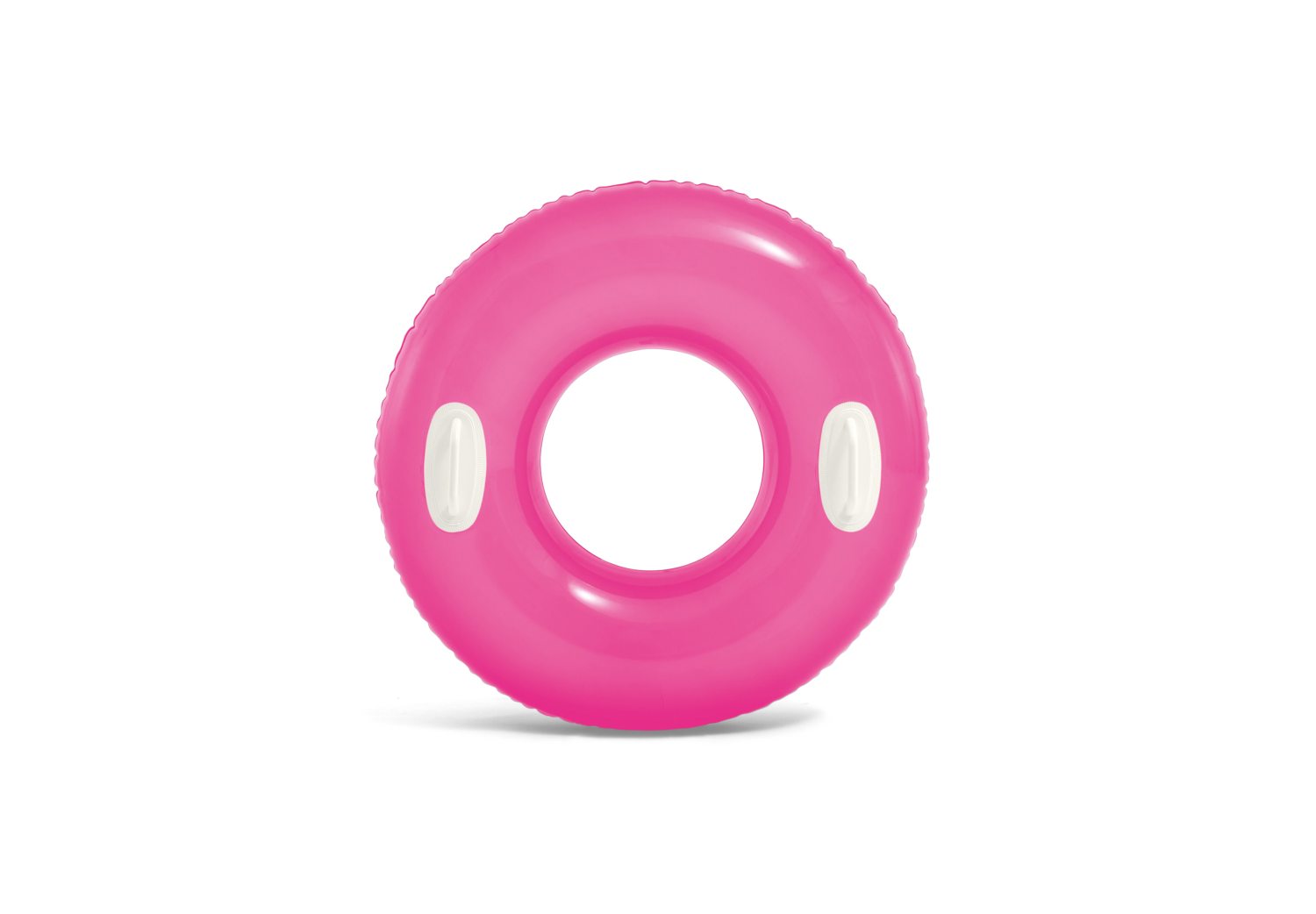 Glossy inflatable swim tube in pink with two white grab handles