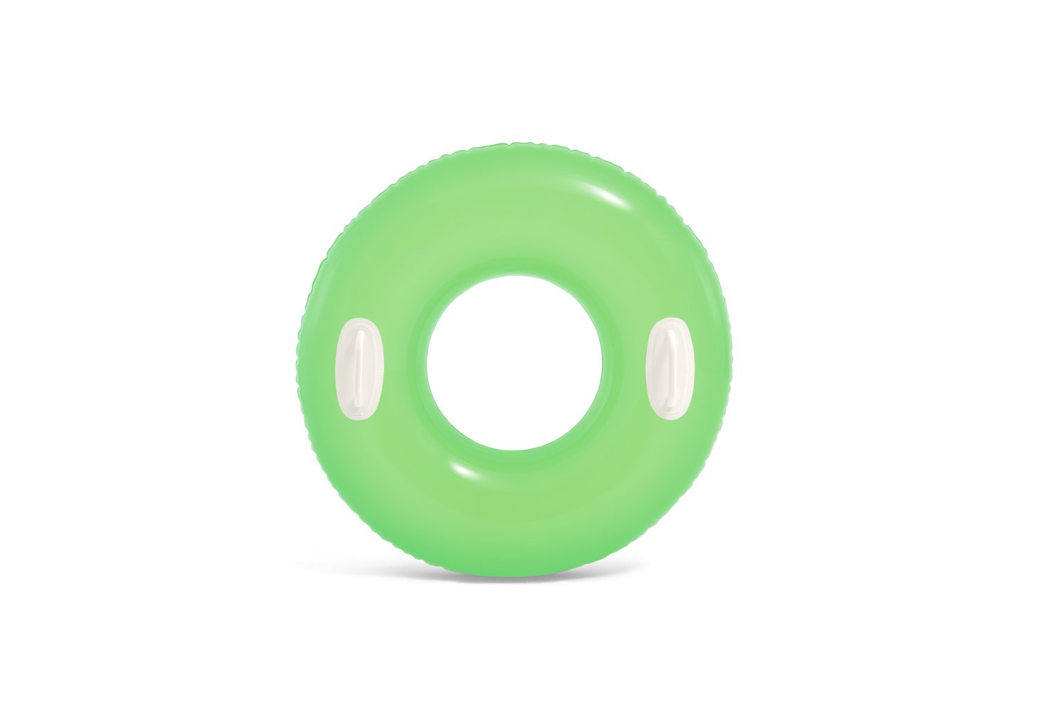 Glossy inflatable swim tube in green with two white grab handles