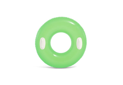 Glossy inflatable swim tube in green with two white grab handles