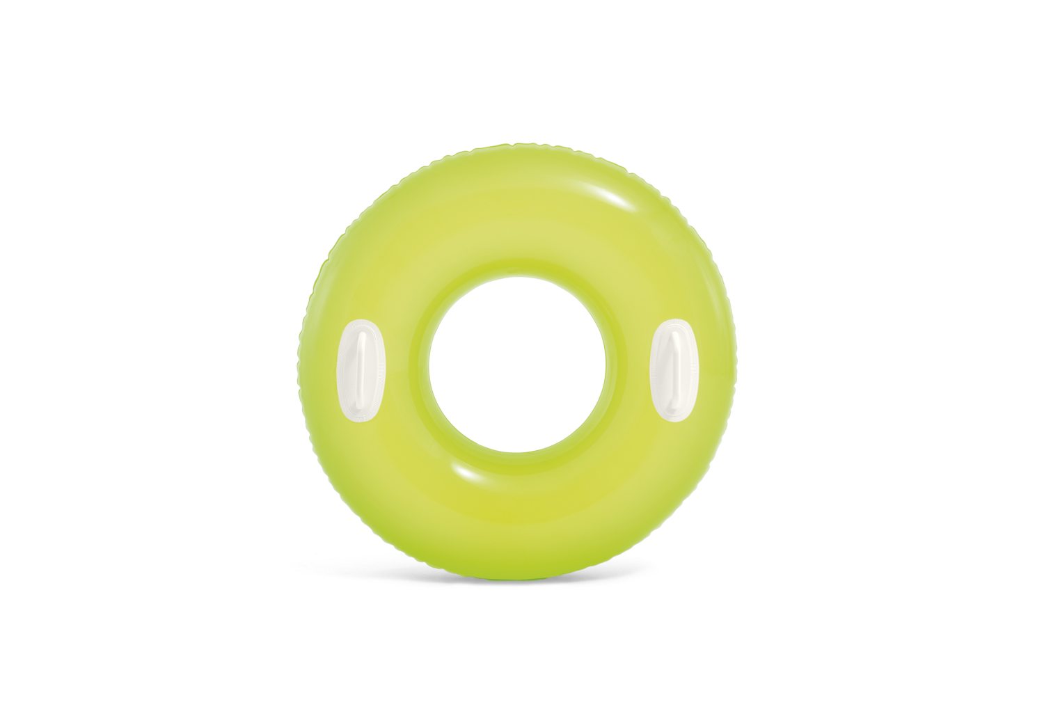 Glossy inflatable swim tube in yellow with two white grab handles