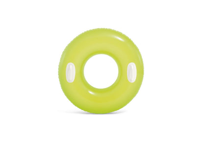 Glossy inflatable swim tube in yellow with two white grab handles