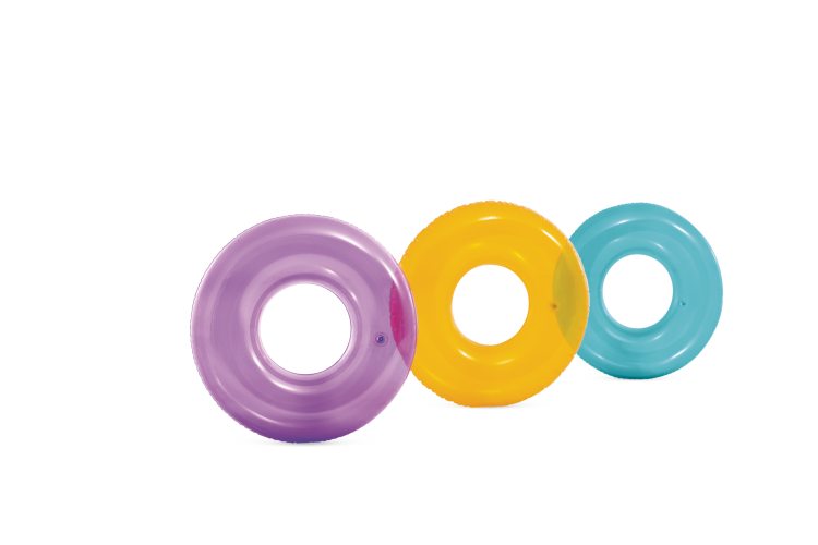 Transparent tube rings in assorted purple, yellow, and teal colors, 3-pack
