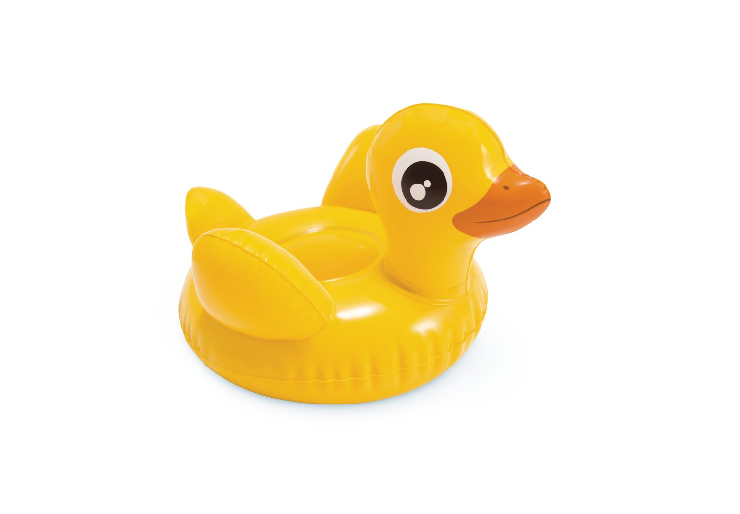 Inflatable yellow duck water toy with orange beak and big eye