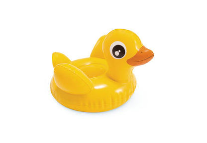 Inflatable yellow duck water toy with orange beak and big eye