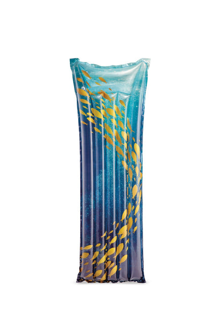 Inflatable fashion mat, turquoise with gold leaf and stripe pattern