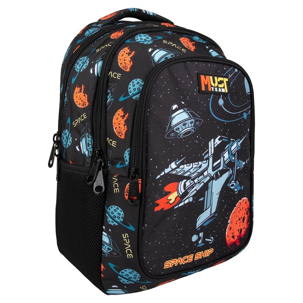 Must Team spaceship backpack with 3 compartments, black with space graphics