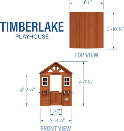 Timberlake playhouse top and front view dimension diagram