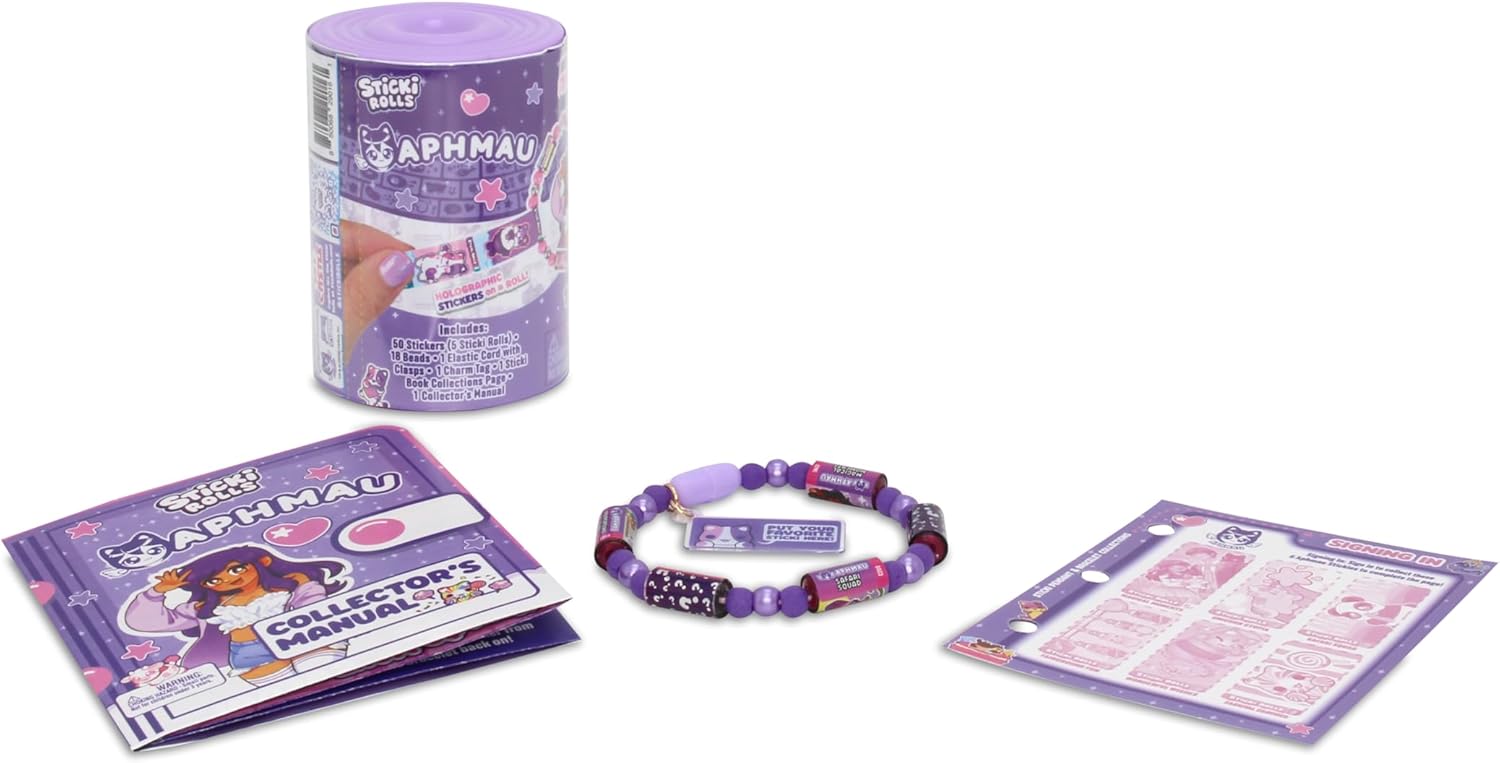 Purple capsule blind pack, bead bracelet and Aphmau sticker cards