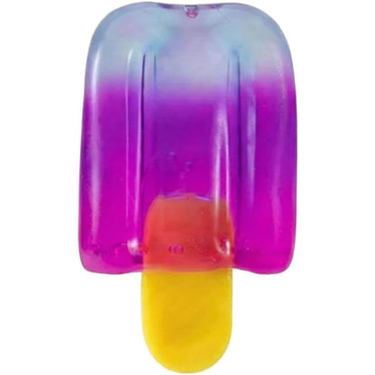 Nice-Sicle squishy popsicle: purple translucent top with orange center and yellow stick