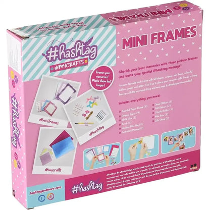 Mini frames craft kit box with 36 mini photo frame pieces and hashtag-themed design