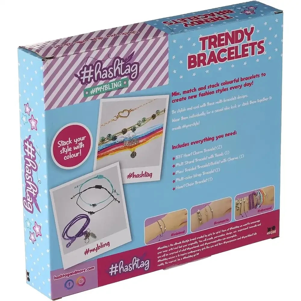 Hashtag trendy bracelets gift box showing six assorted bracelet styles