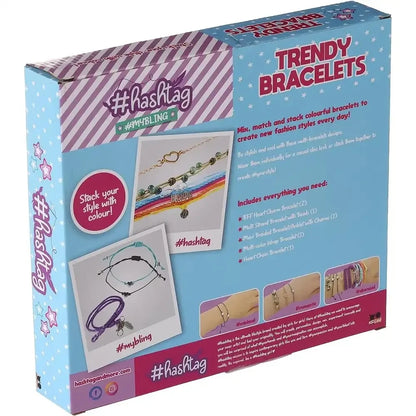 Hashtag trendy bracelets gift box showing six assorted bracelet styles