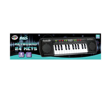 24-key music keyboard box, black with white keys and colorful lights