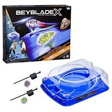 BEYBLADE X Drop Attack battle set box with blue launcher and beyblades