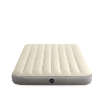 Single airbed with raised ribbed beige top and gray base, valve centered on side
