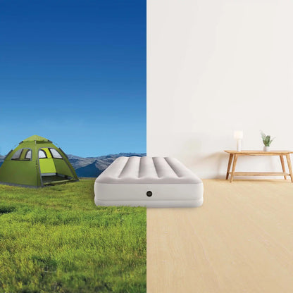 White twin air mattress with ribbed head section and built-in valve