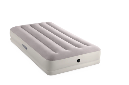 Twin air mattress with gray ribbed top and built-in valve