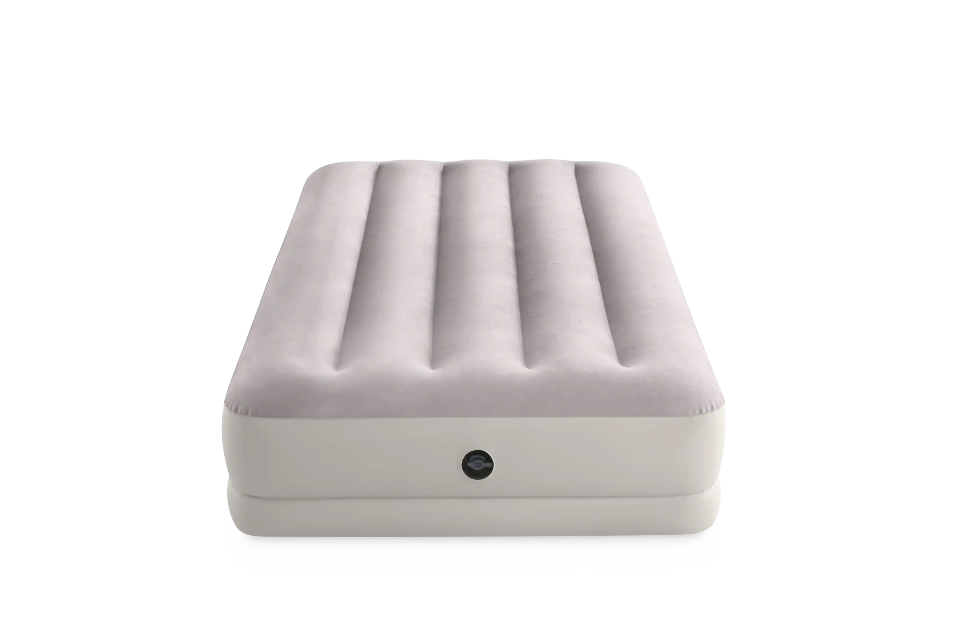 White twin air mattress with ribbed top and built-in valve