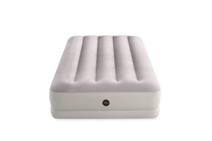 White twin air mattress with ribbed top and built-in valve