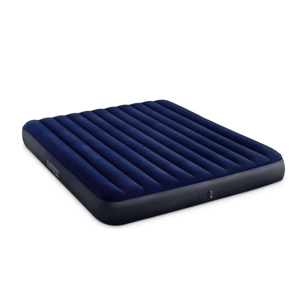 King airbed with navy quilted top and dark base, raised chambers
