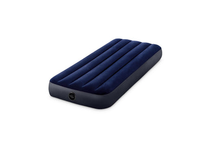 Twin inflatable airbed in dark navy blue, ribbed top and side air valve