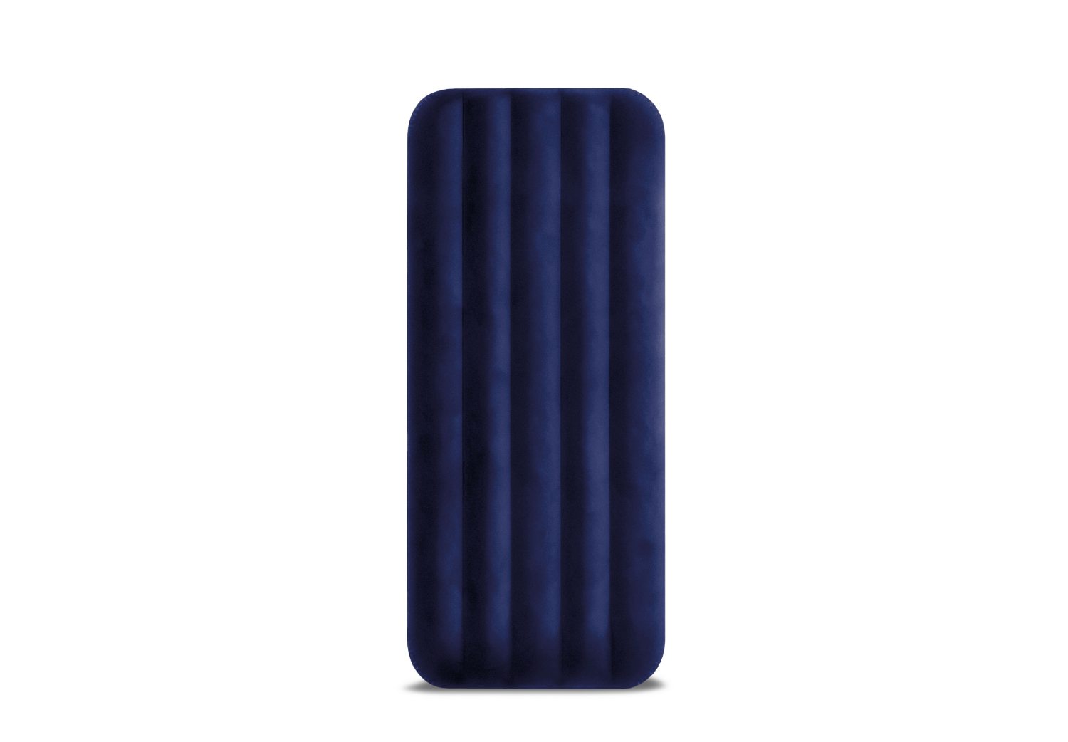 Inflatable twin airbed in dark navy blue with vertical ridges and rounded end