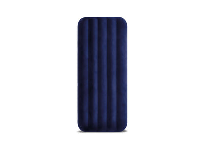Inflatable twin airbed in dark navy blue with vertical ridges and rounded end