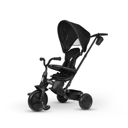 Black 3-wheel tricycle stroller with canopy and padded seat