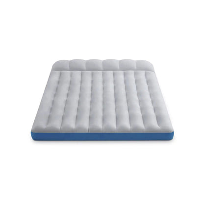 Gray/white camping air mattress pad with raised channel cushions and blue base