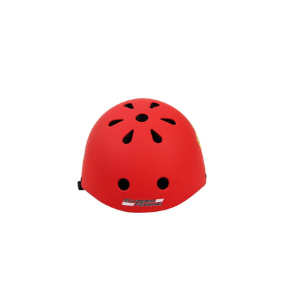 Ferrari red safety helmet with vent holes and Superamerica shield logo