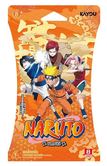 Naruto booster card pack with orange anime artwork and character lineup, 8+.