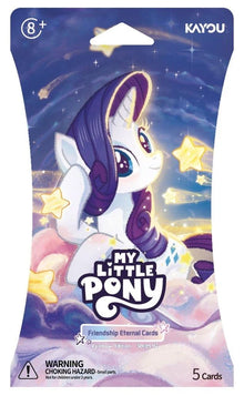 My Little Pony friendship eternal cards booster pack, illustrated pony and stars, 5 cards