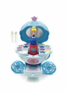 Cinderella Beauty Makeup Carriage with blue shell, figurine, vanity compartments and wheels
