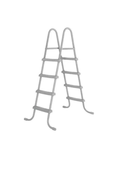 Pool ladder with two side rails and steps, curved feet for pool access