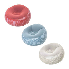 Inflatable lounge chair set, round inflatable seats in red, blue, and beige