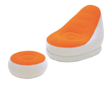 Inflatable lounge chair with matching ottoman, orange seat and white base