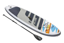 Paddleboard with paddle, white deck and dark side panels