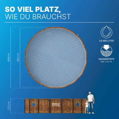 Steel Pro MAX™ Splashview™ Frame Pool Complete set with filter pump Ø 488 x 122 cm, wood printing (pine), round