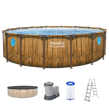 Steel Pro MAX™ Splashview™ Frame Pool Complete set with filter pump Ø 488 x 122 cm, wood printing (pine), round