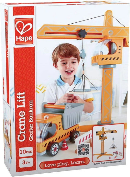 CRANE LIFT Spielzeugkran-Set in Verpackung mit Hape-Logo