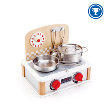 2-in-1 kitchen & grill set: two metal pots, lids, red heat knobs