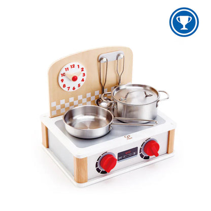 2-in-1 kitchen & grill set: two metal pots, lids, red heat knobs