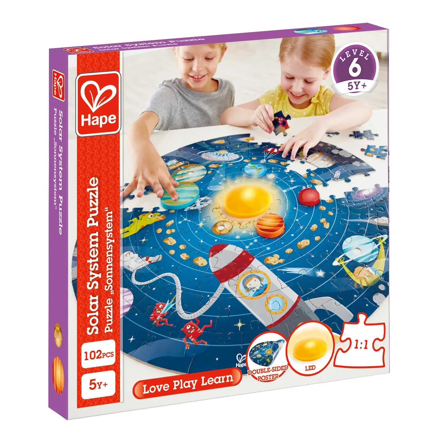 Solar System Puzzle box, Hape 102 pcs, ages 5+ for assembling a space image