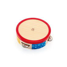 Hape TAP-ALONG TAMBOURINE: rotes Rahmentamburin mit Holzspielfläche und Metallringen