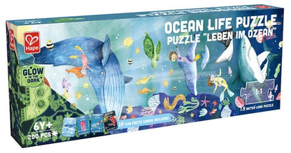 Ocean Life puzzle box, ocean animals and sharks; 200 pieces, 1.5 m long, Hape